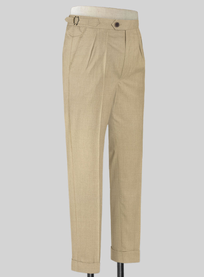 Stretch Beige Wool Highland Trousers - StudioSuits