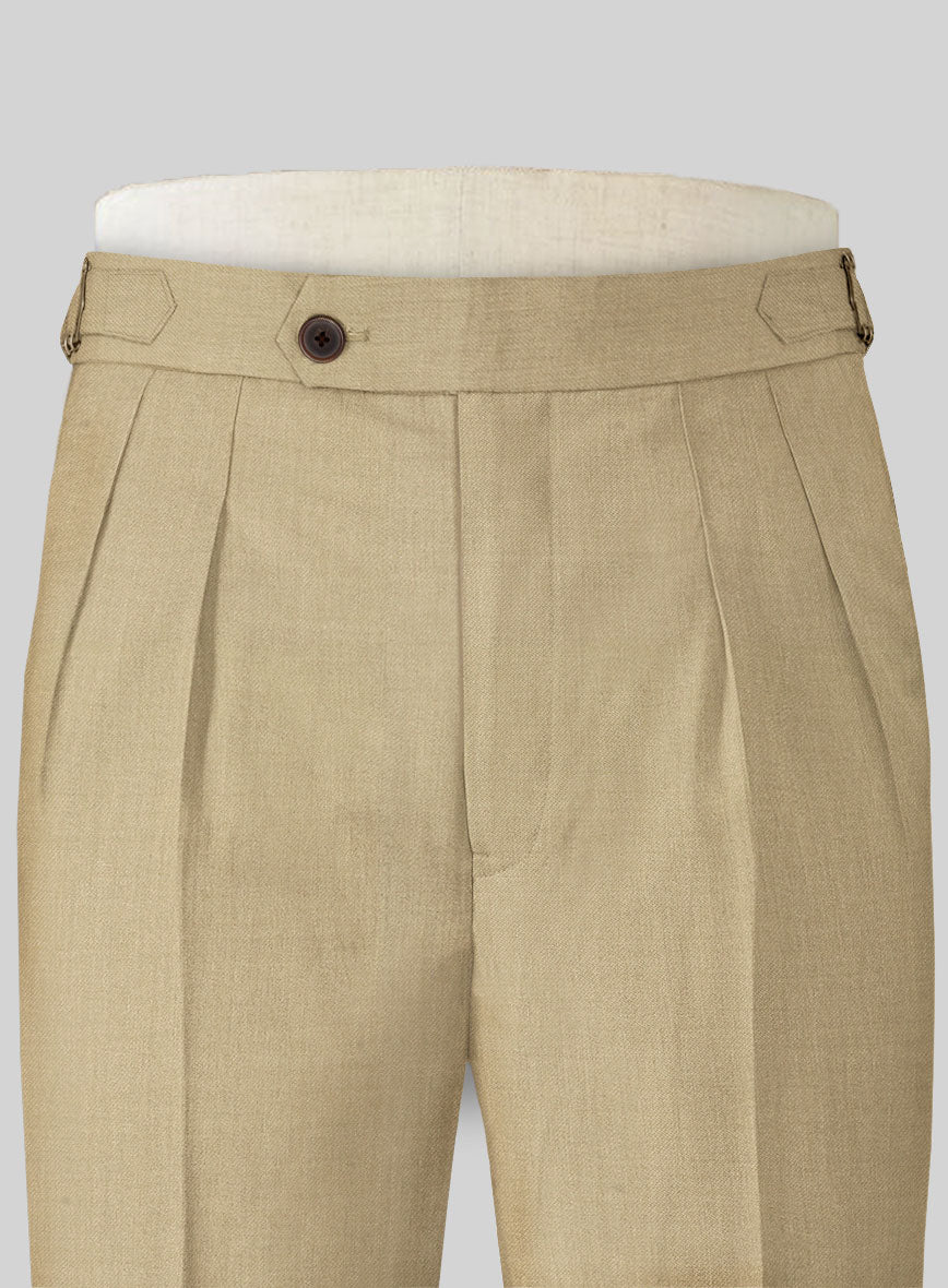 Stretch Beige Wool Highland Trousers - StudioSuits
