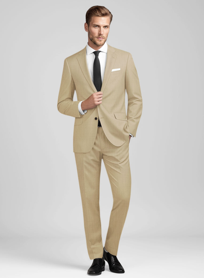 Stretch Beige Wool Suit - StudioSuits