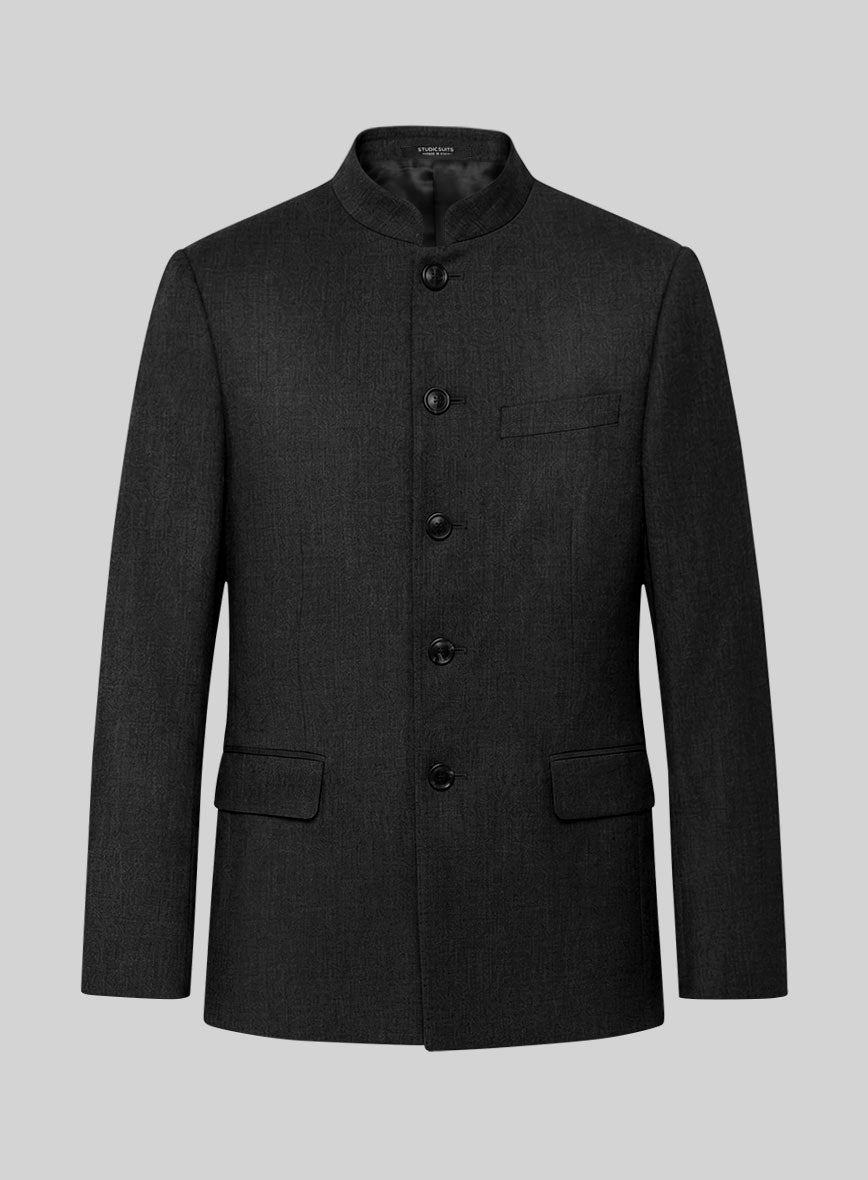 Stretch Charcoal Wool Nehru Jacket - StudioSuits
