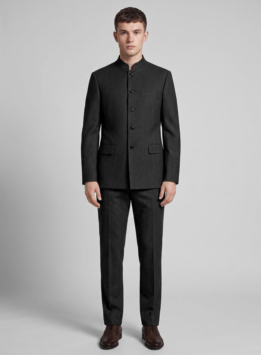 Stretch Charcoal Wool Nehru Jacket - StudioSuits