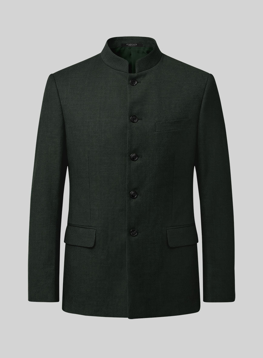 Stretch Green Wool Nehru Jacket - StudioSuits