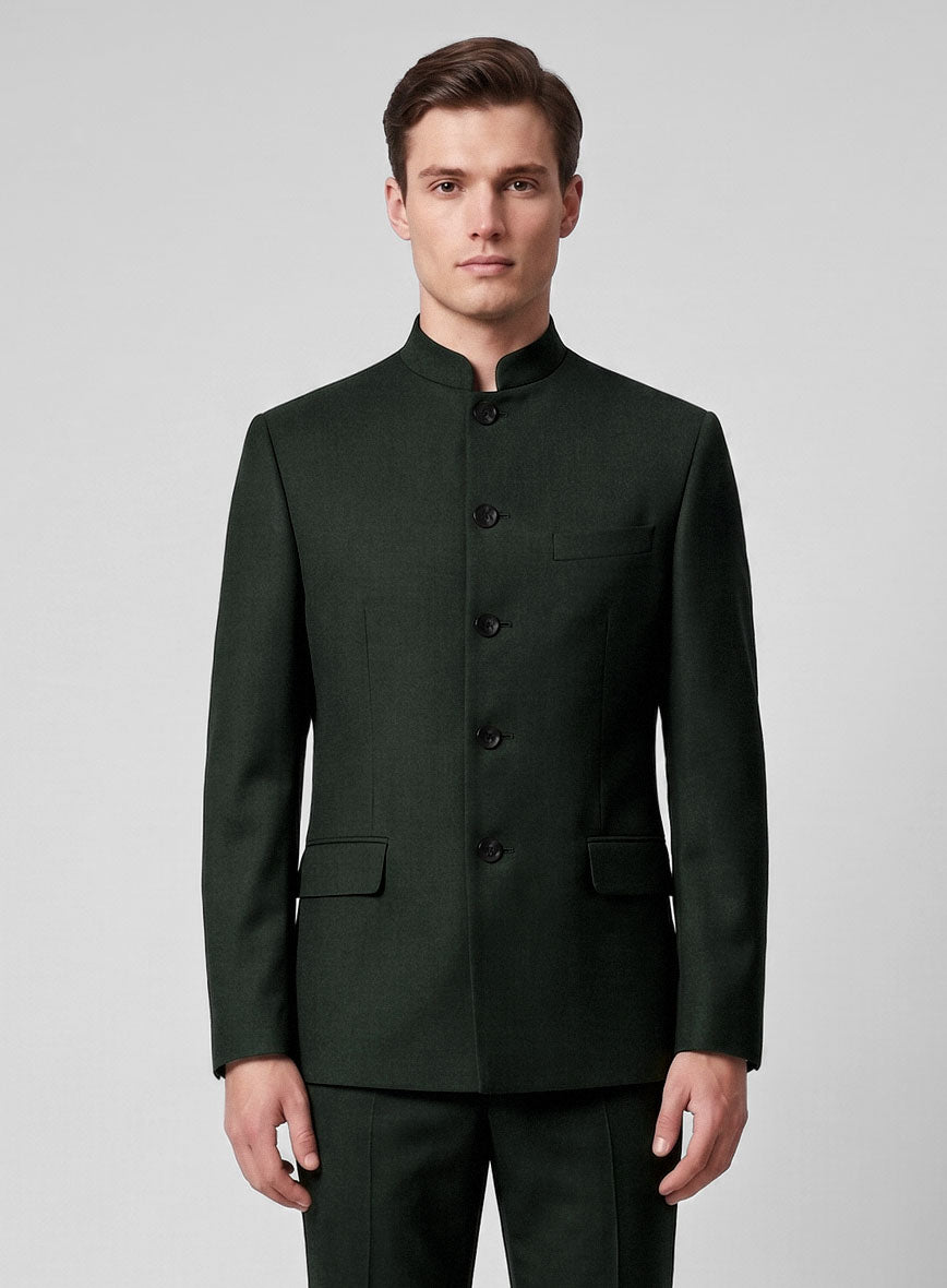 Stretch Green Wool Nehru Jacket - StudioSuits