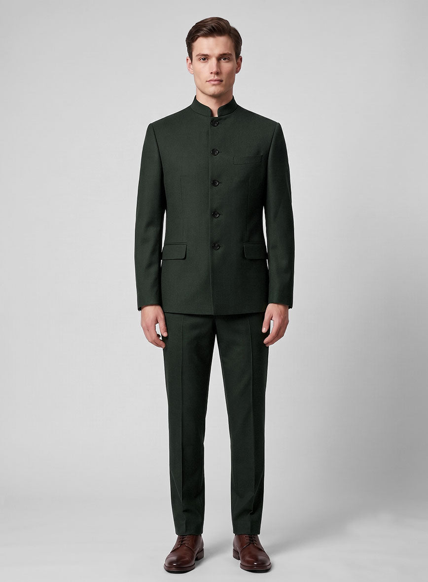 Stretch Green Wool Nehru Jacket - StudioSuits