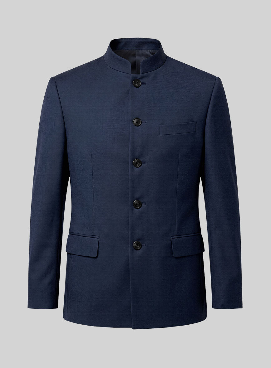 Stretch Royal Blue Wool Nehru Jacket - StudioSuits