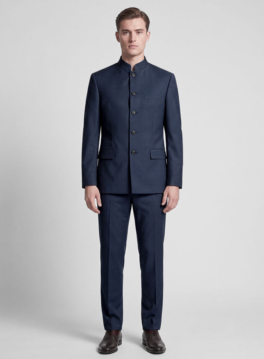 Stretch Royal Blue Wool Nehru Jacket - StudioSuits