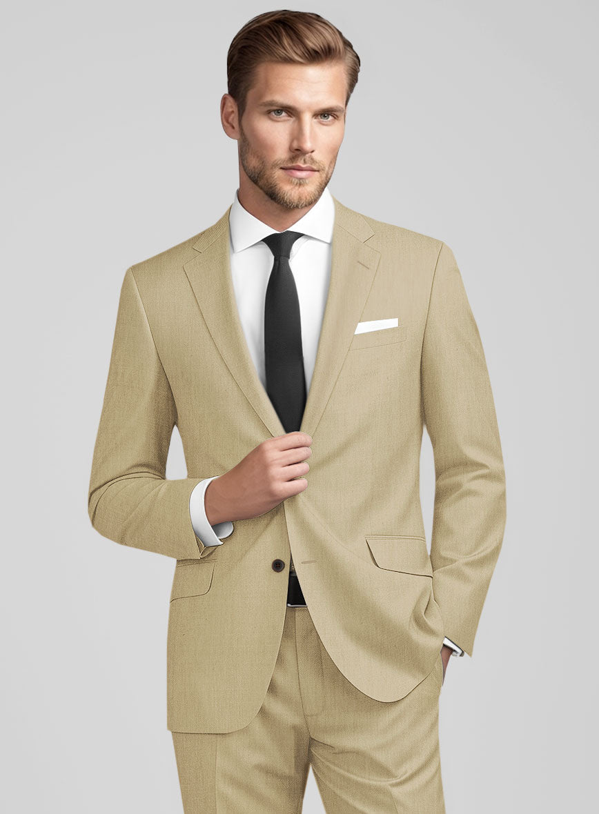Men's Stretch Beige Wool Suit by StudioSuits