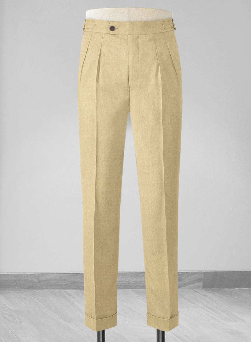 Stretch Beige Wool Highland Trousers - StudioSuits