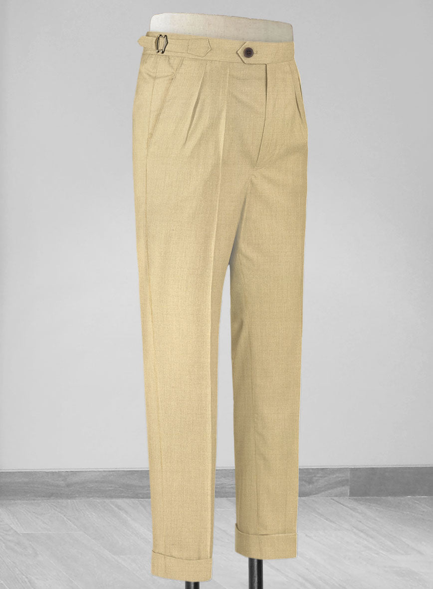 Stretch Beige Wool Highland Trousers - StudioSuits