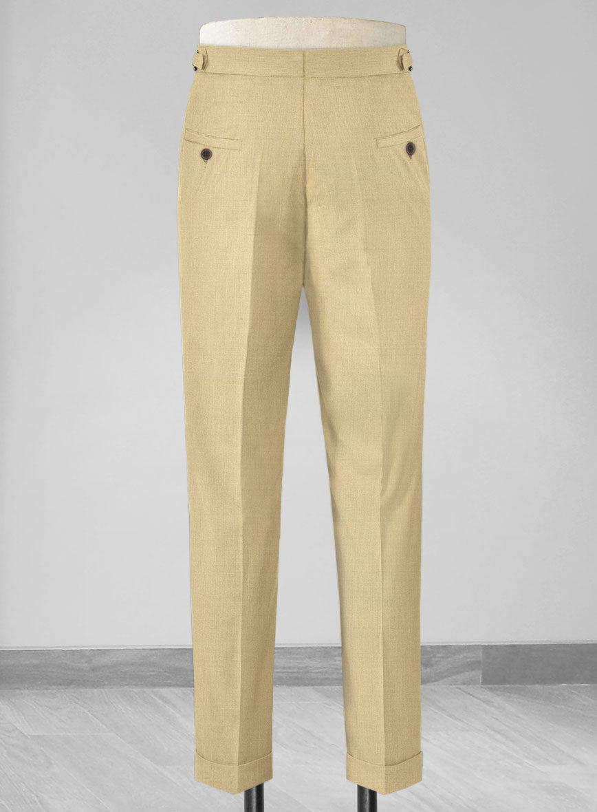 Stretch Beige Wool Highland Trousers - StudioSuits