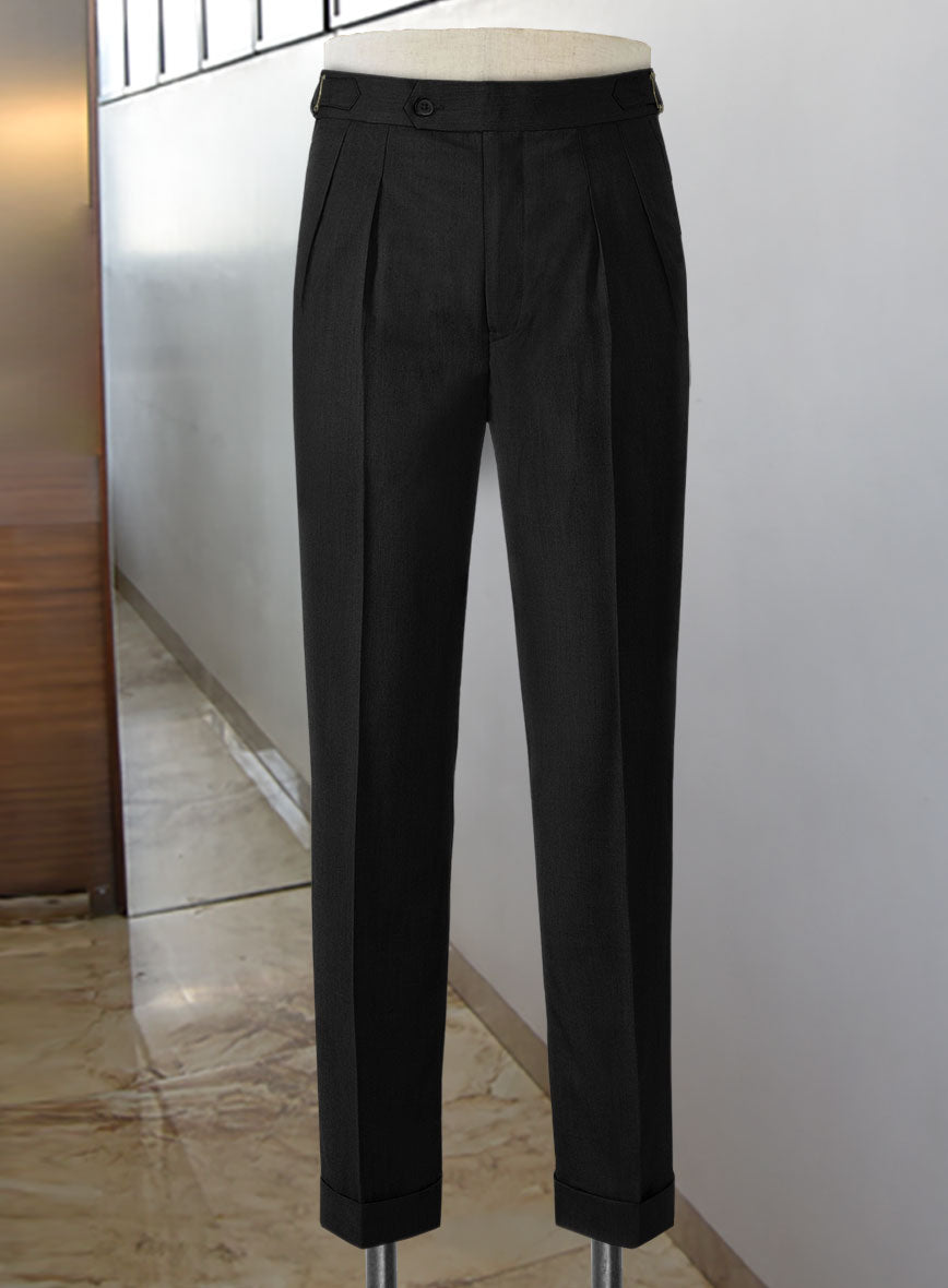 Stretch Black Wool Highland Trousers - StudioSuits