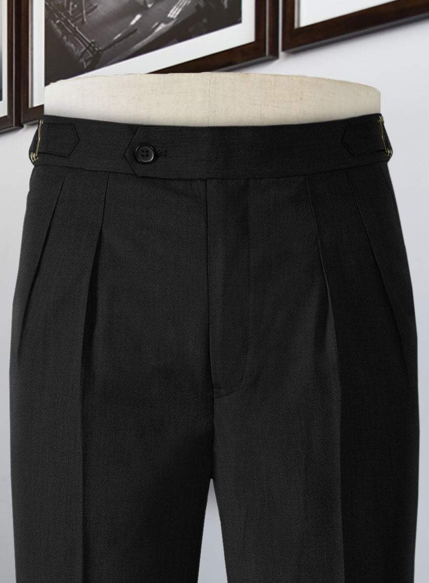 Stretch Black Wool Highland Trousers - StudioSuits