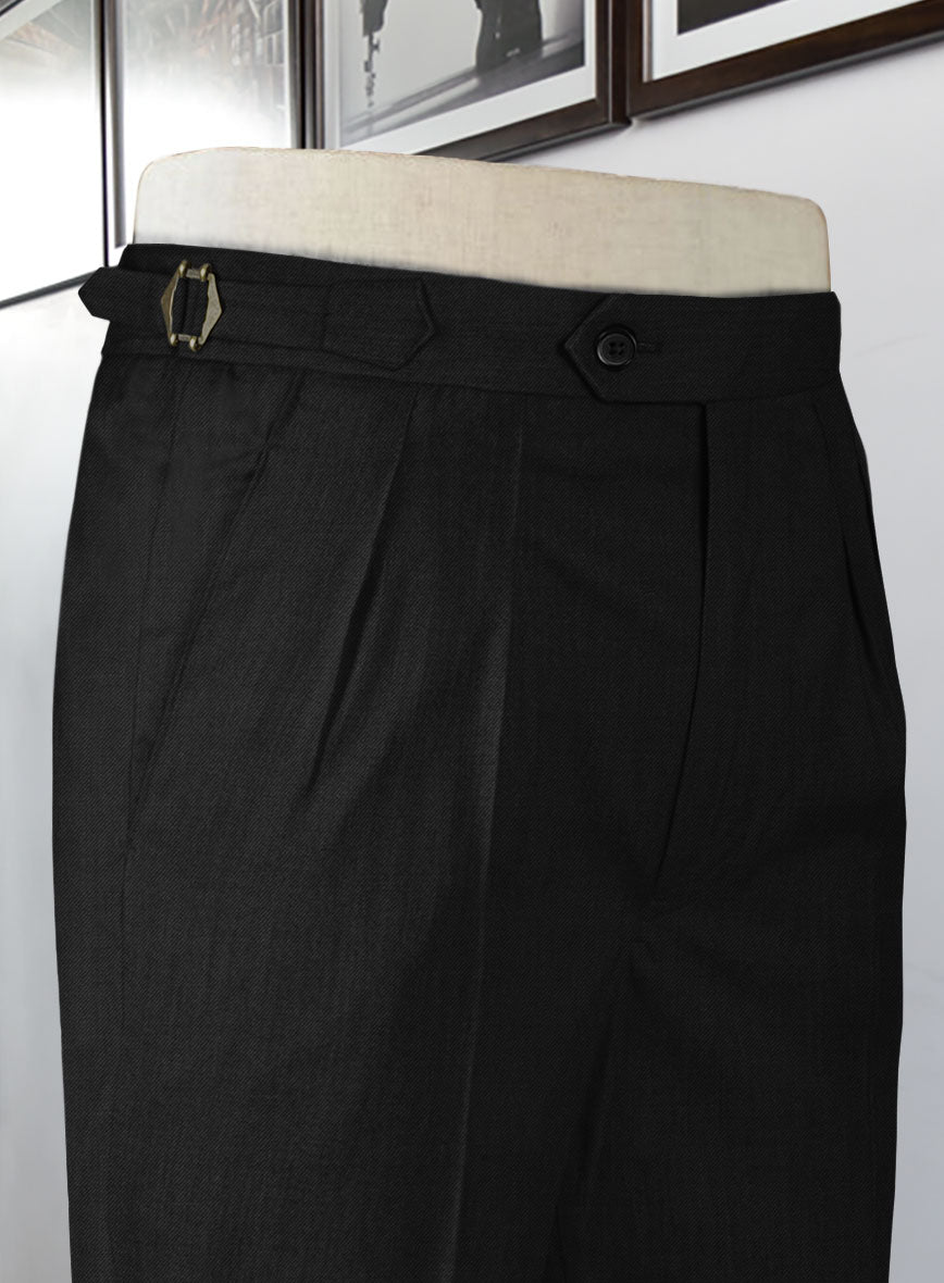 Stretch Black Wool Highland Trousers - StudioSuits