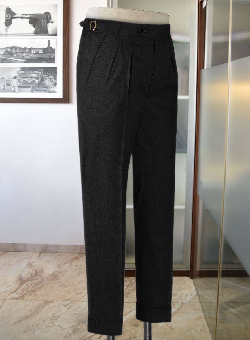 Stretch Black Wool Highland Trousers - StudioSuits