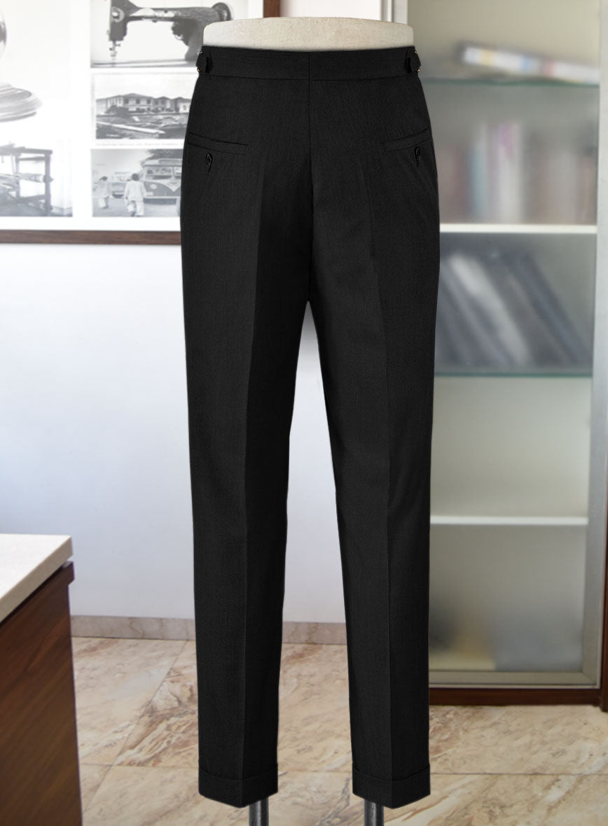 Stretch Black Wool Highland Trousers - StudioSuits