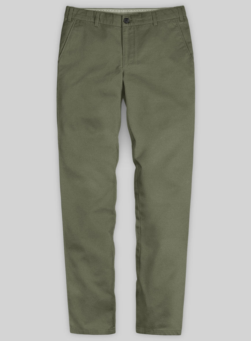 Washed Stretch Summer Olive Green Chino Pants - StudioSuits