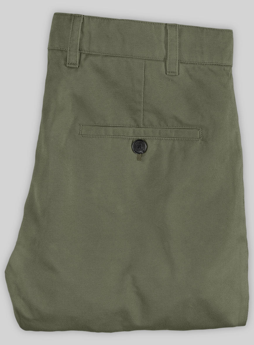 Washed Stretch Summer Olive Green Chino Pants - StudioSuits