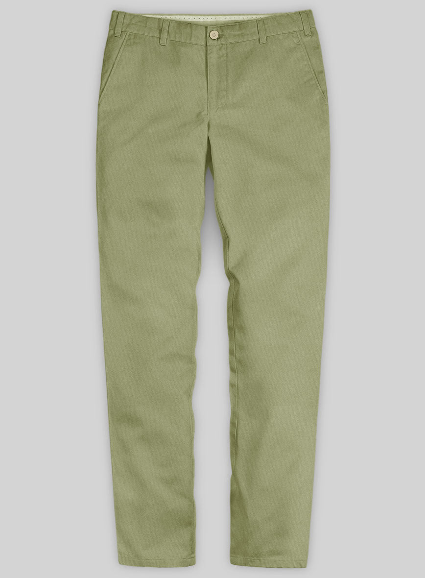 Washed Stretch Summer Army Green Chino Pants - StudioSuits