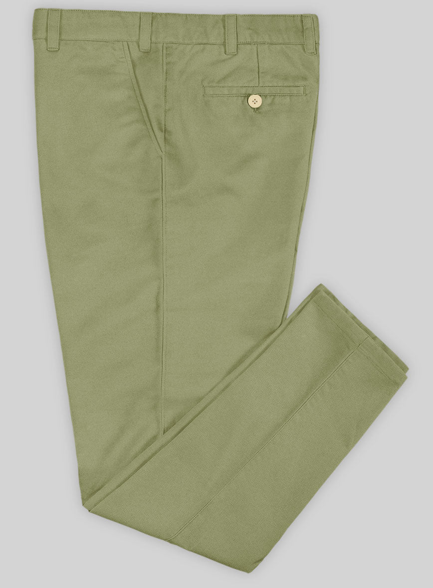 Washed Stretch Summer Army Green Chino Pants - StudioSuits