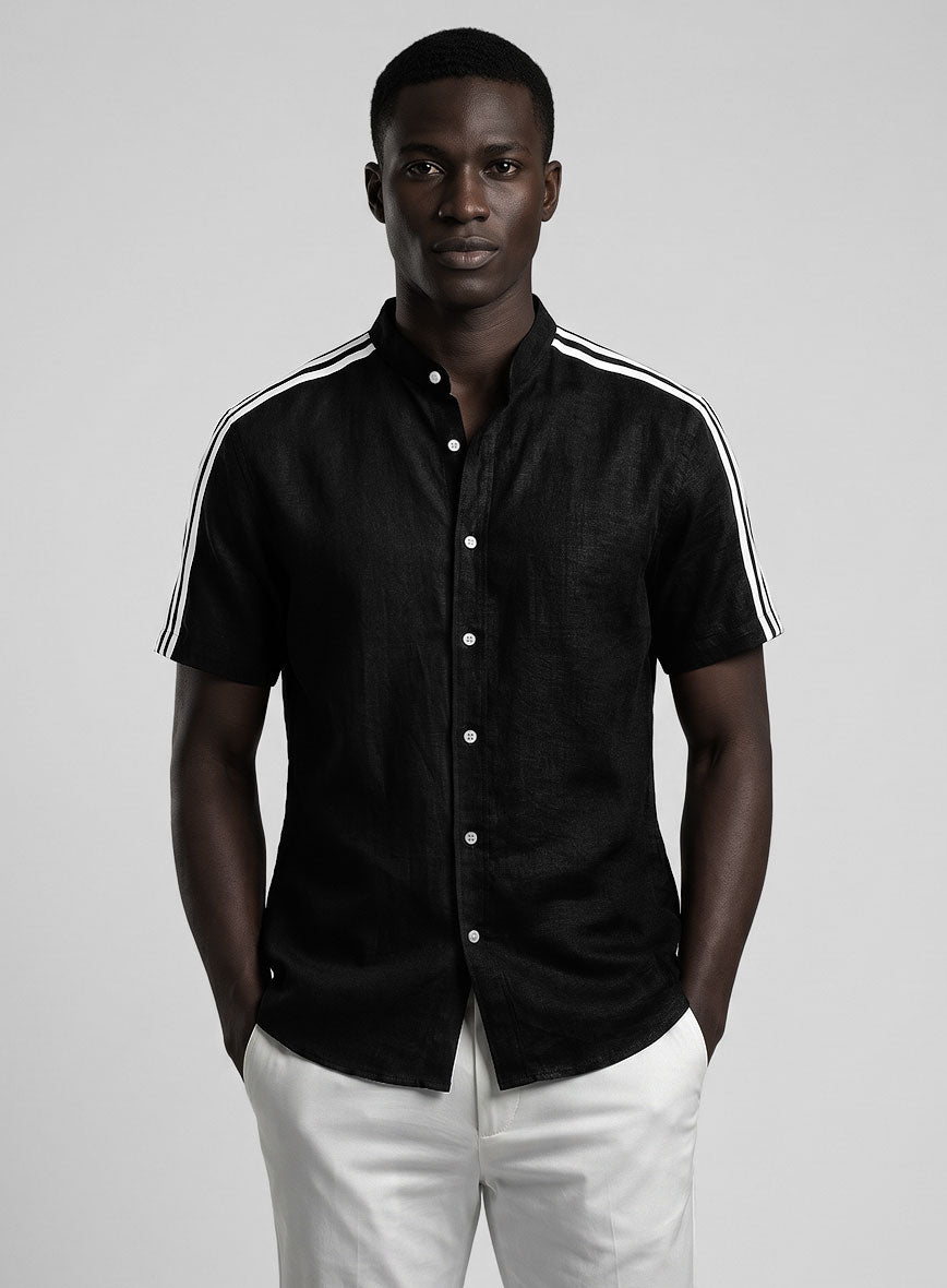 Stripy Black and White Linen Shirt - StudioSuits
