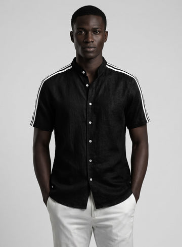 Stripy Black and White Linen Shirt - StudioSuits