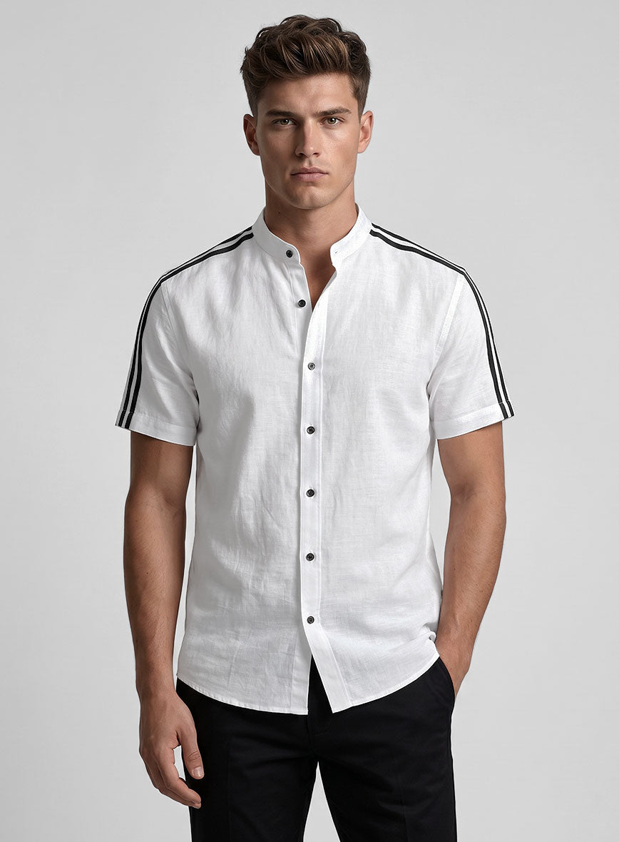 Stripy White and Black Linen Shirt - StudioSuits