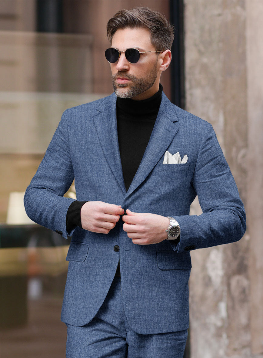Stylbiella Spring Smoked Blue Linen Suit - StudioSuits