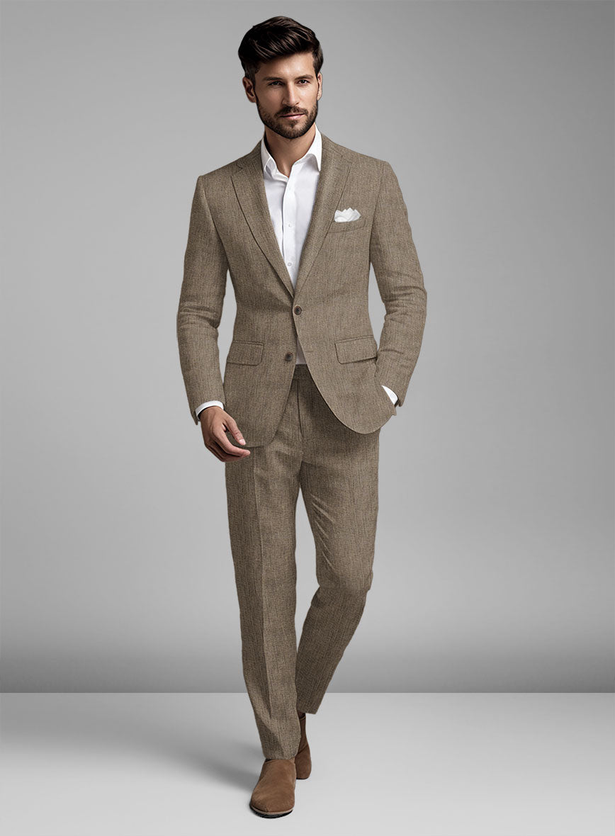 Stylbiella Spring Light Brown Linen Suit - StudioSuits
