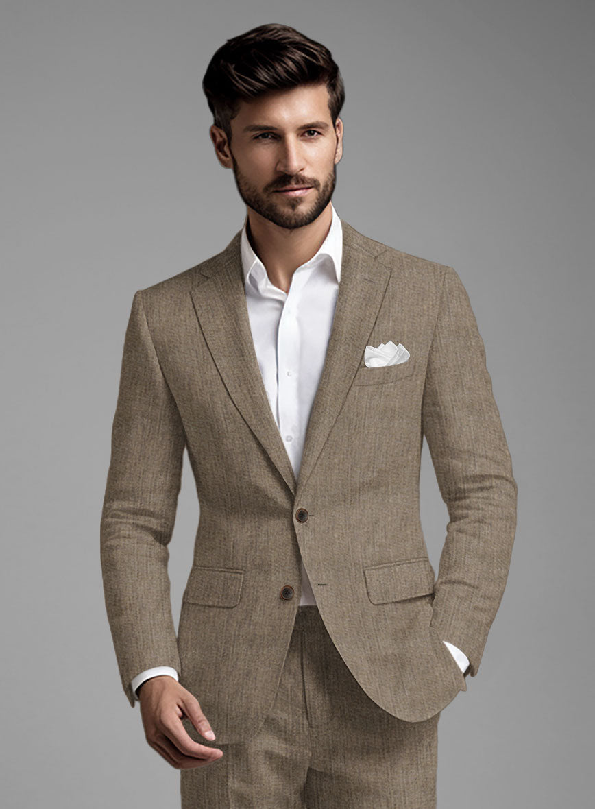 Stylbiella Spring Light Brown Linen Suit - StudioSuits
