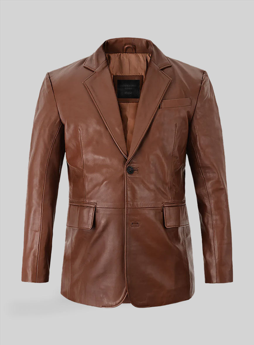 Tan Brown Leather Blazer - StudioSuits