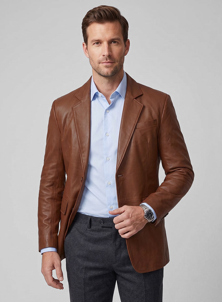 Tan Brown Leather Blazer