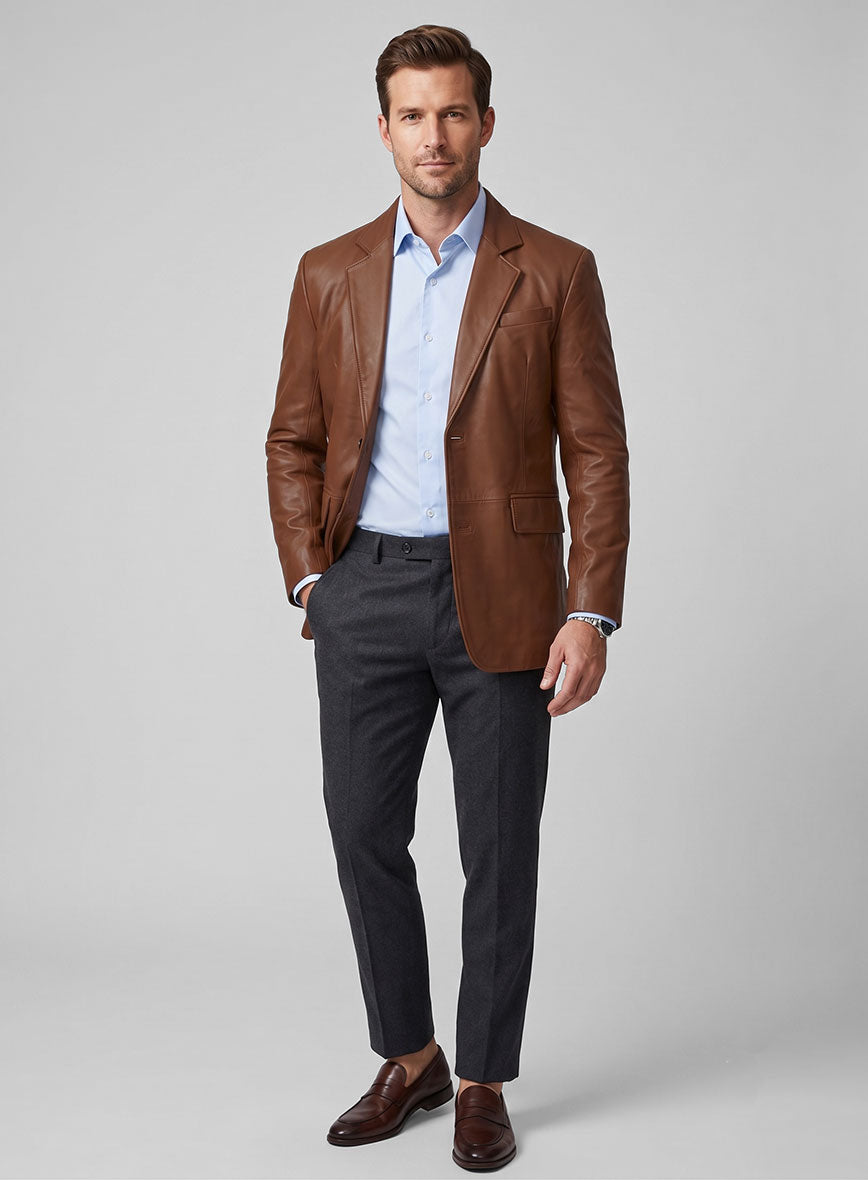 Tan Brown Leather Blazer - StudioSuits