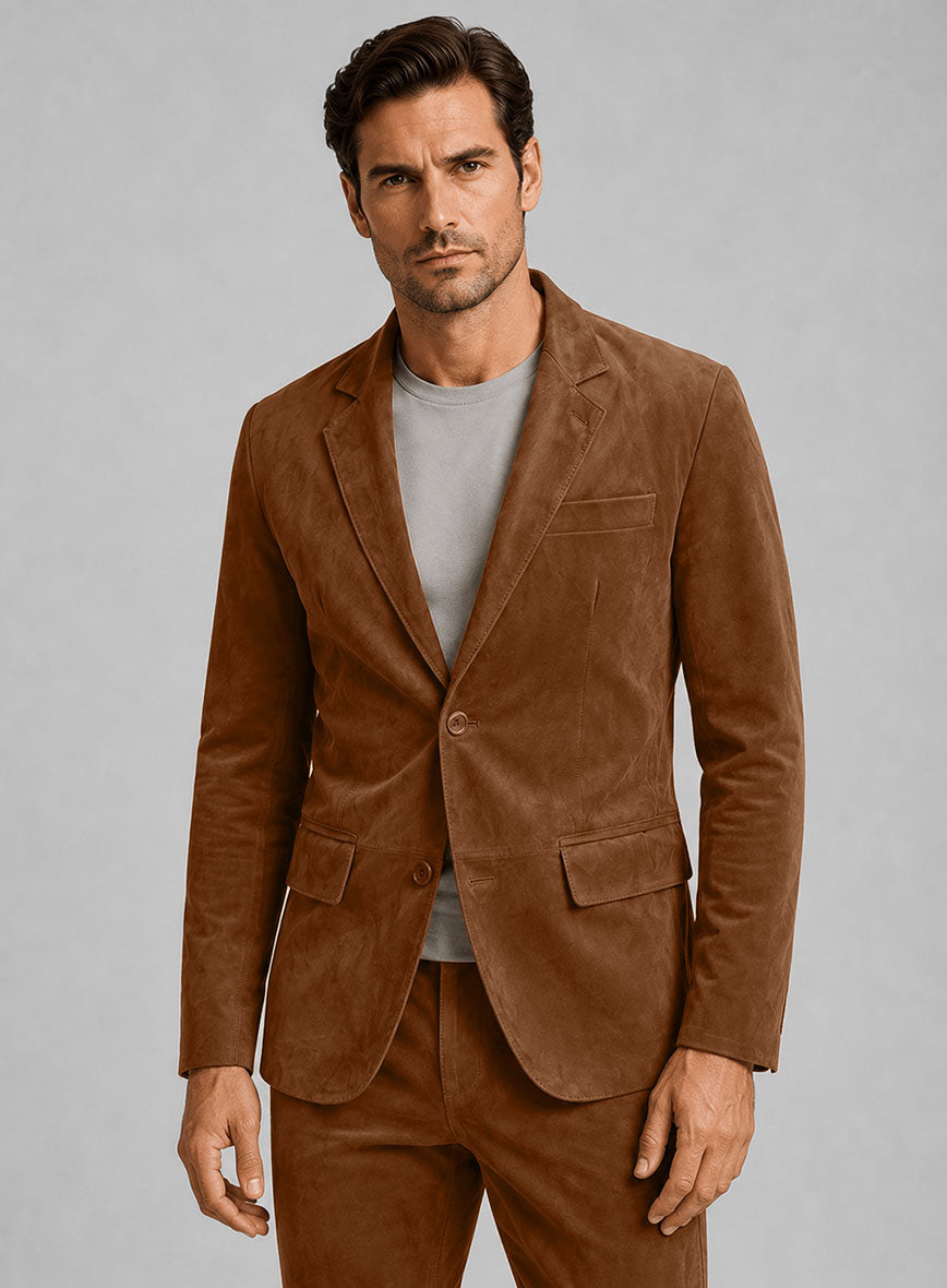 Tan Brown Suede Leather Suit - StudioSuits