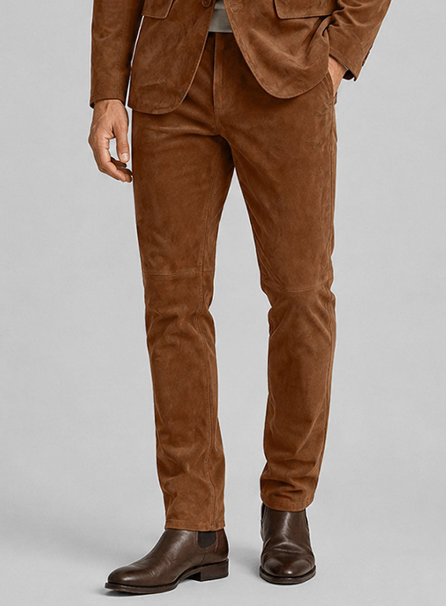 Tan Brown Suede Leather Suit - StudioSuits