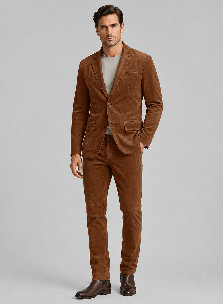 Tan Brown Suede Leather Suit - StudioSuits