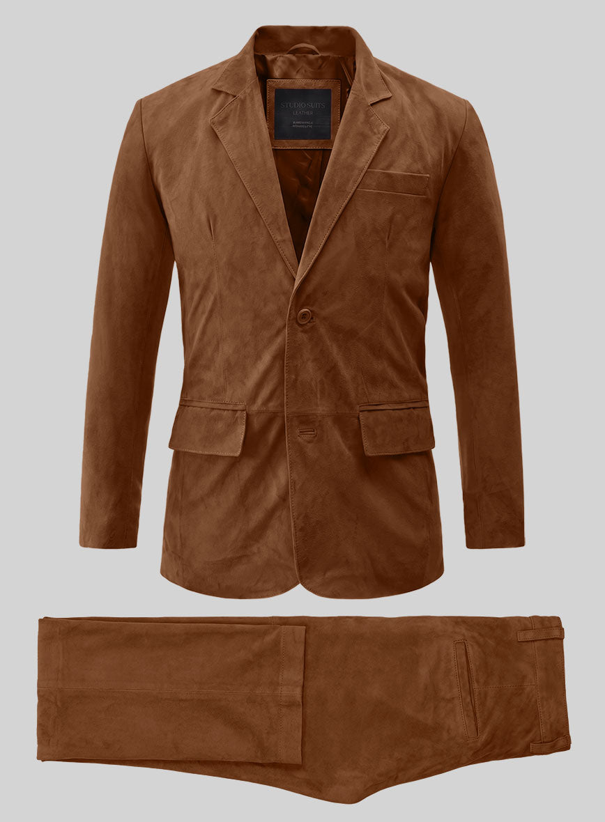 Tan Brown Suede Leather Suit - StudioSuits