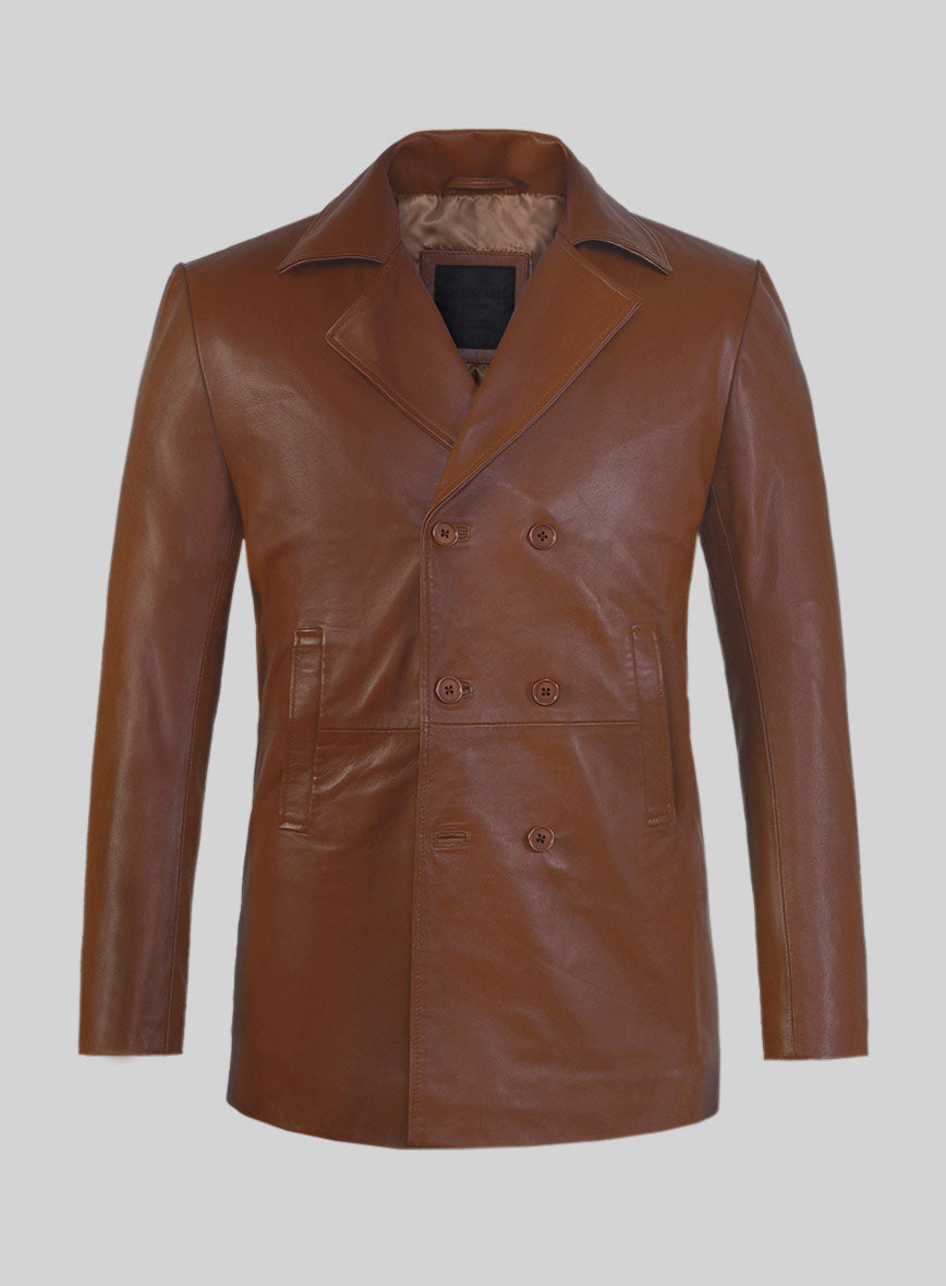 Tan Brown Leather Pea Coat – StudioSuits