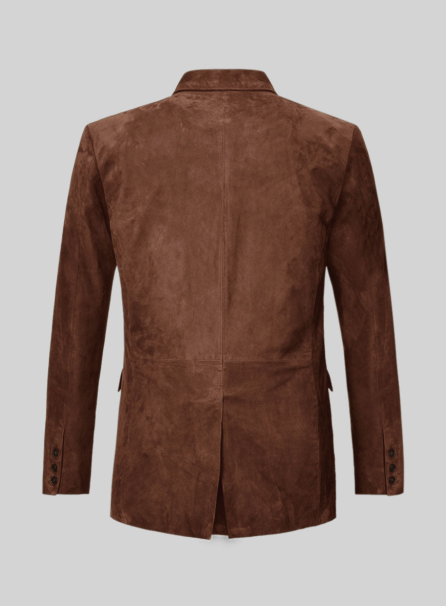 Tan Brown Suede Double Breasted Leather Blazer – StudioSuits