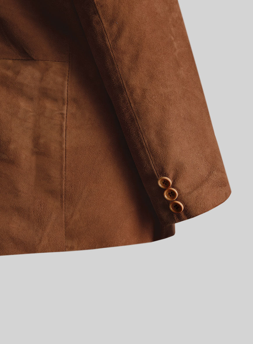 Tan Brown Suede Leather Blazer - StudioSuits