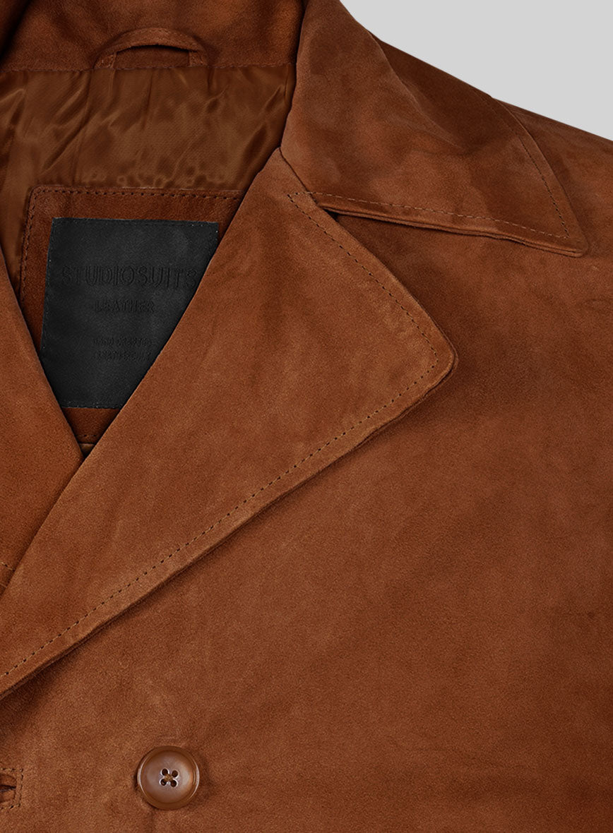 Tan Brown Suede Leather Pea Coat - StudioSuits
