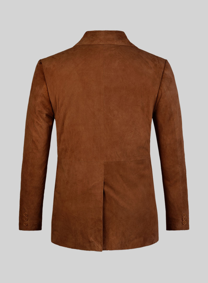 Tan Brown Suede Leather Pea Coat - StudioSuits