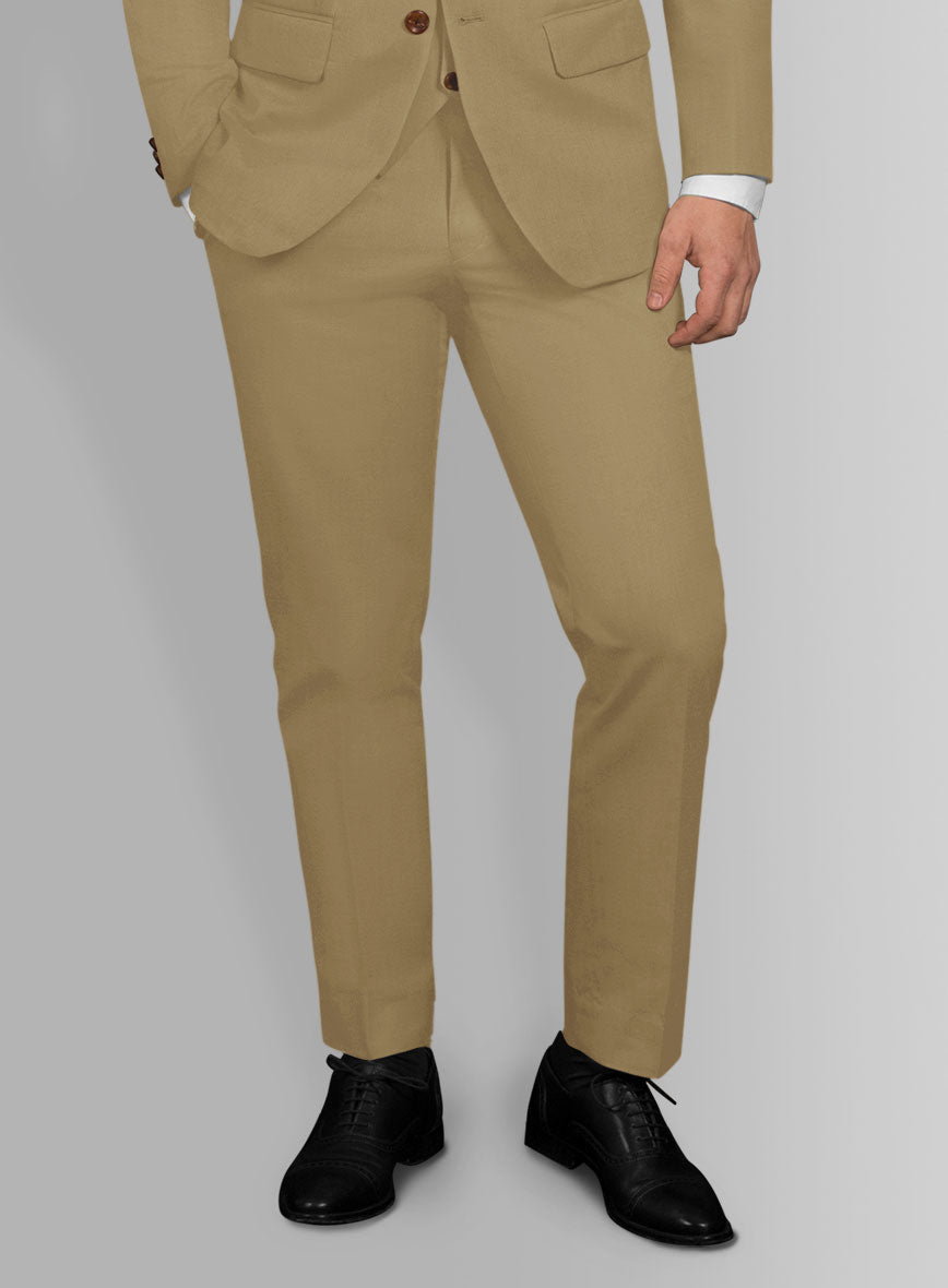 Tan Feather Cotton Canvas Stretch Pants - StudioSuits