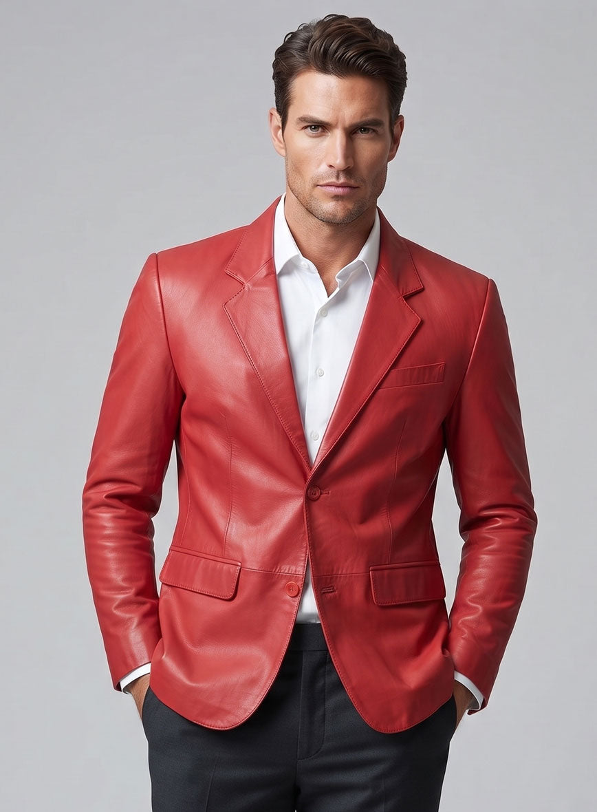 Tango Red Lambskin Leather Blazer - StudioSuits