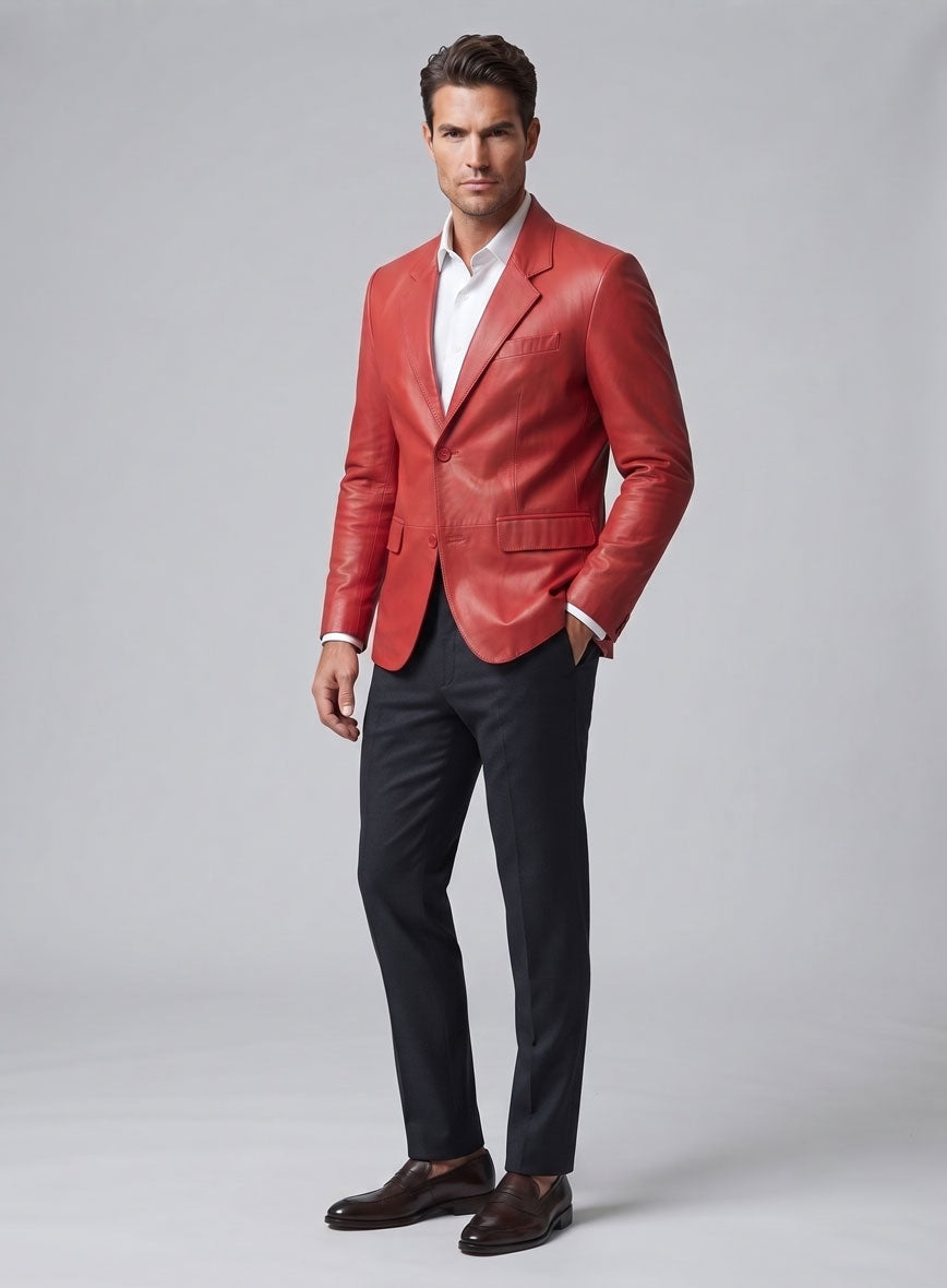 Tango Red Lambskin Leather Blazer - StudioSuits