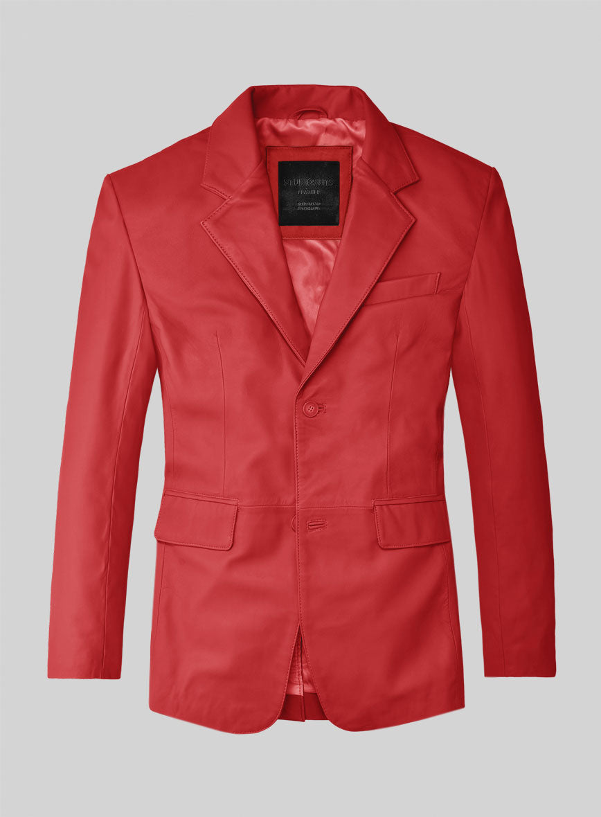 Tango Red Lambskin Leather Blazer - StudioSuits