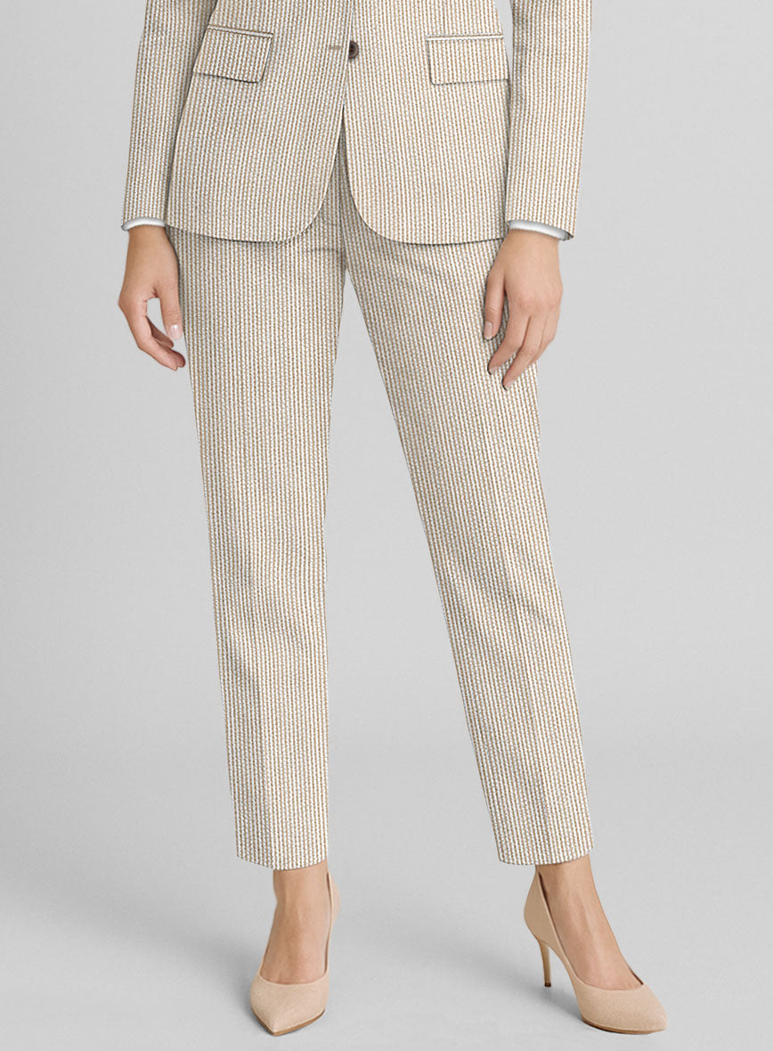 Women's Tan Seersucker Pants - StudioSuits