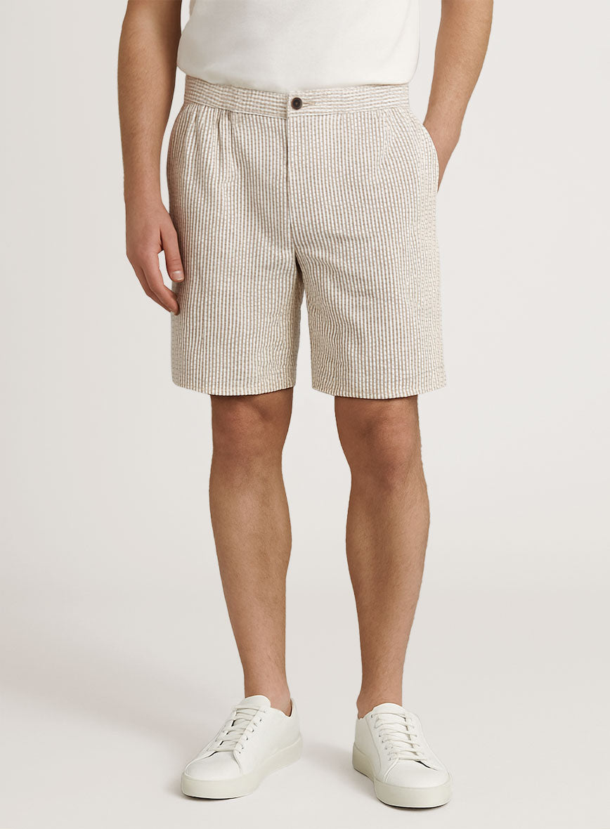 Tan Seersucker Shorts - StudioSuits