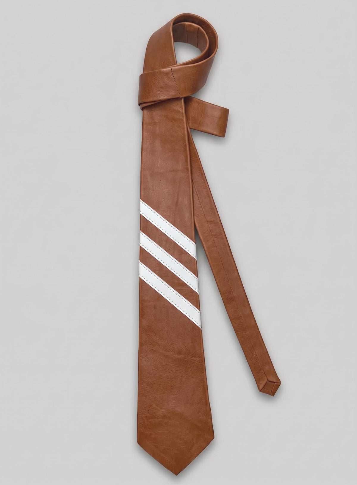 Tarrain Brown Triple Stripe Leather Tie - StudioSuits