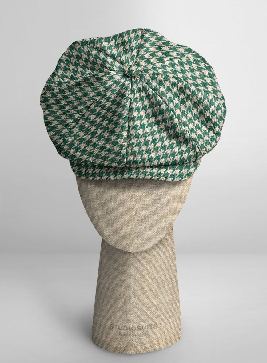 Teal Green Houndstooth Tweed Newsboy Cap - StudioSuits