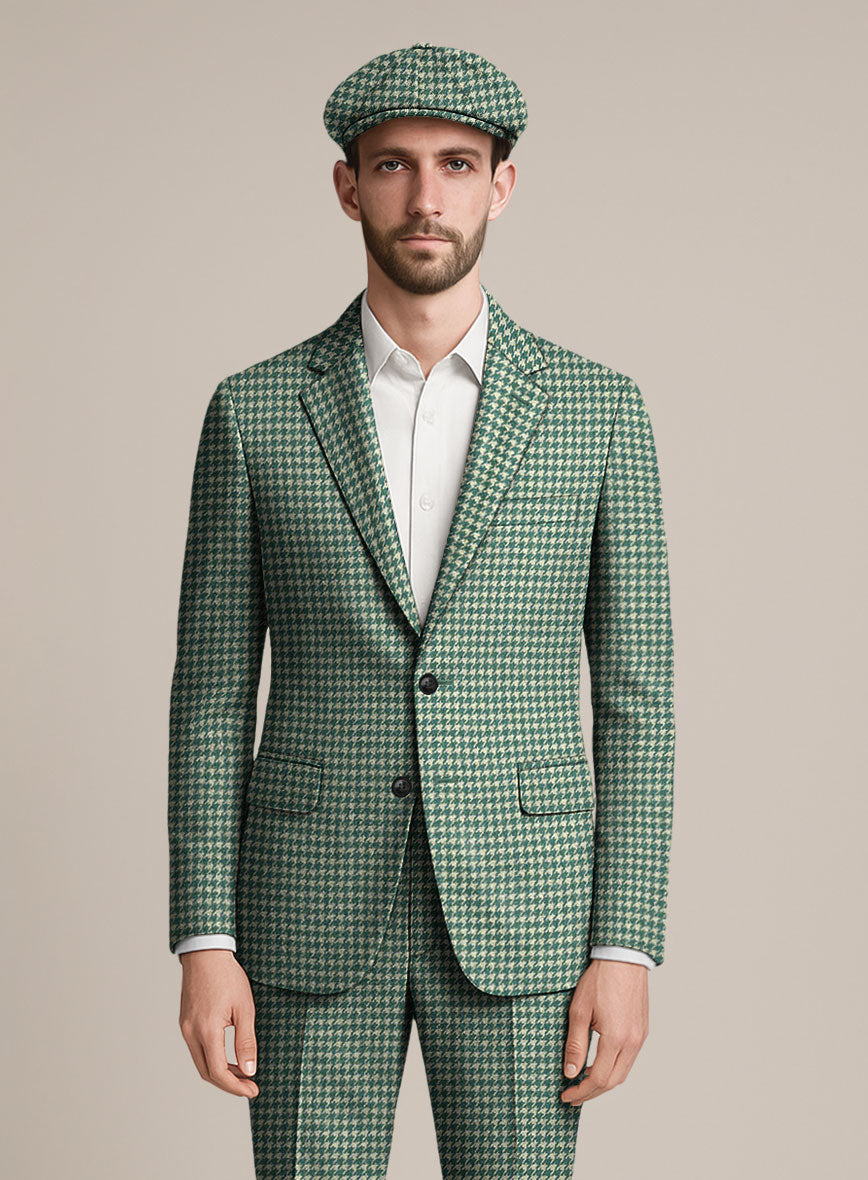 Teal Green Houndstooth Tweed Jacket - StudioSuits